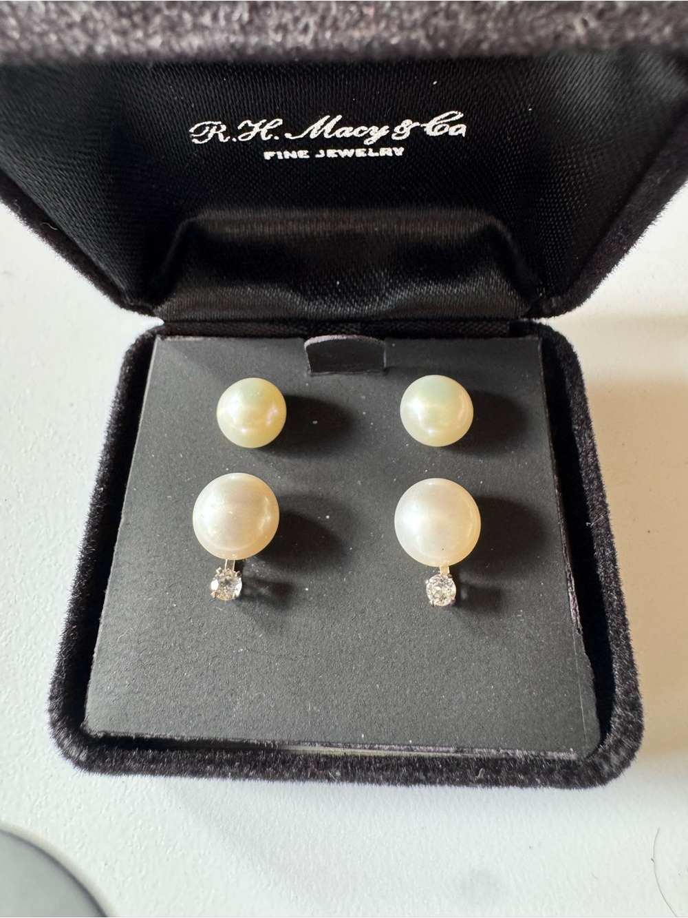 Macy's Pearl and Diamond Rhinestone Double-Sided Stud Earrings - Cream